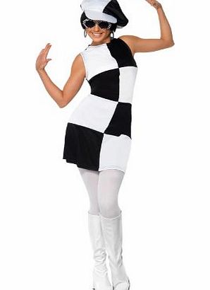 Smiffys 1960s Party Girl Dress (Black/ White, Medium)