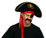 Smiffys Adult Pirate Hat Black Velour with fitted red head band