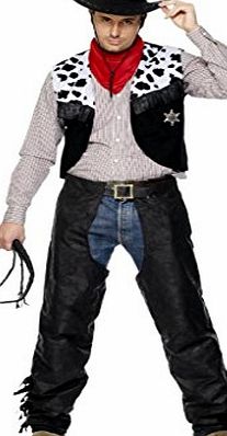 Cowboy Leather Costume with Chaps/ Waistcoat/ Belt and Neckerchief (M, Black)