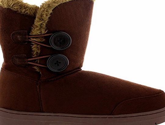 Snow Boot Womens Twin Button Fully Fur Lined Waterproof Winter Snow Boots - Brown - 6