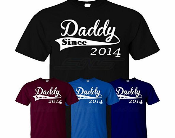 Mens Daddy Since 2014 Father Day Gift New Born Baby Unisex T-shirt Tee Top Cotton T Shirt - Burgundy - M - Chest : 38`` - 40``