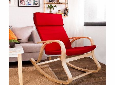 SoBuy Comfortable Relax Rocking Chair, Lounge Chair with Cotton Fabric Cushion, FST15-R, Red