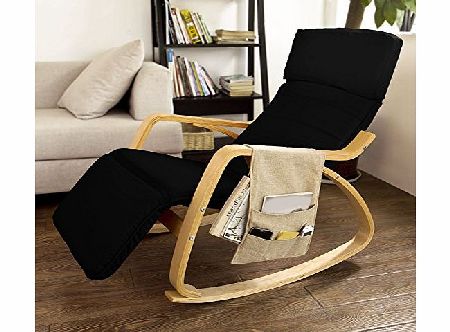 SoBuy Comfortable Relax Rocking Chair with Foot Rest Design, Lounge Chair, Recliners Poly-cotton Fabric Cushion with Side Storage Bag, FST16-W,White Color