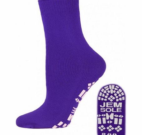 SocksAndTights 2 Pairs of Childrens Cosy Soft Non Slip Slipper / Lounge / Bed Socks (11-15 Years, Purple) - UK Made