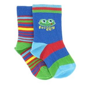 Sockshop Baby 2 Pair Froggy Design Cotton Rich Socks 0-0 Baby - Multi Coloured
