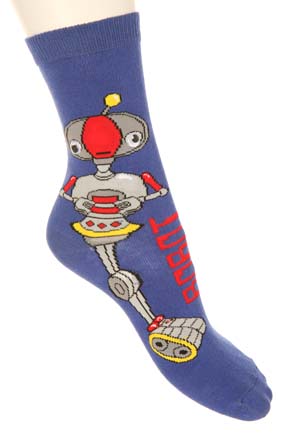Sockshop Boys 1 Pair Robot Design Cotton Rich Socks Blue/Red /Grey
