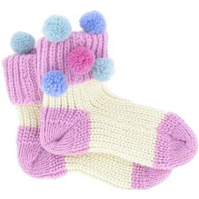 Sockshop Kids 1 Pair Chunky Knit Socks with Pom Poms 4-5.5 Kids - Cream