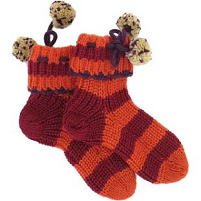 Sockshop Kids 1 Pair Chunky Knit Stripe Socks with Pom Poms 12.5-3.5 Kids - Red
