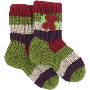 Sockshop Kids 1 Pair Chunky Stripe Socks with Felt Flowers 12.5-3.5 Kids - Green
