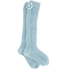 Knee High Chunky Socks with Floral Applique 4-5.5 Kids - Aqua