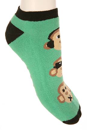 Sockshop Ladies 1 Pair Monkey Design Short- Cotton Rich Slipper Sock