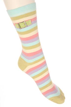 Sockshop Ladies 1 Pair Striped Cotton Rich Sock With Buckle Detail