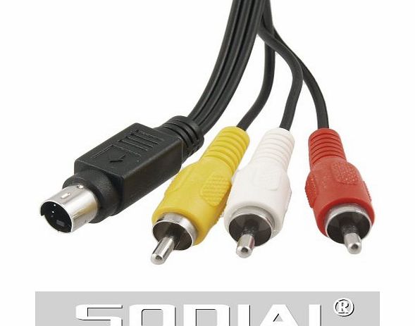 SODIAL(R) 1.45M Long 4 Pin S-video to 3 Male RCA Composite Cable Black