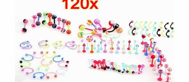 SODIAL(R) 120x Mix Flexible Nose Navel Tongue Ear Piercing Bar Barbell Body Jewelry
