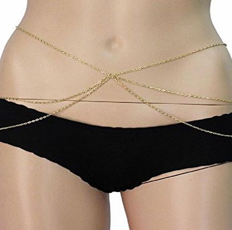 SODIAL(R) 3 Layers Women Beach Gold Plated Bikini Body Chain Waist Belt Link Jewelry