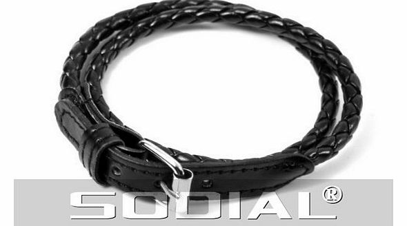 SODIAL(R) Korean Fashion Leather Double Wrap Belt Bracelet - Black
