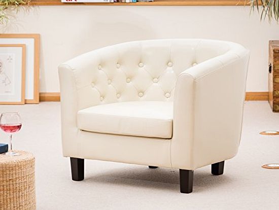 Sofa Collection Chesterfield Style Tub Chair With Studded Back in Cream Leather