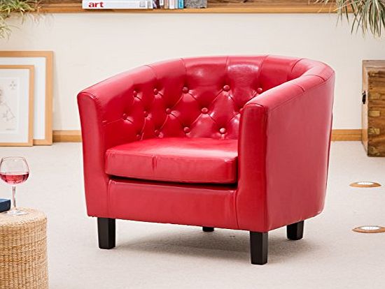 Chesterfield Style Tub Chair With Studded Back in Red Leather