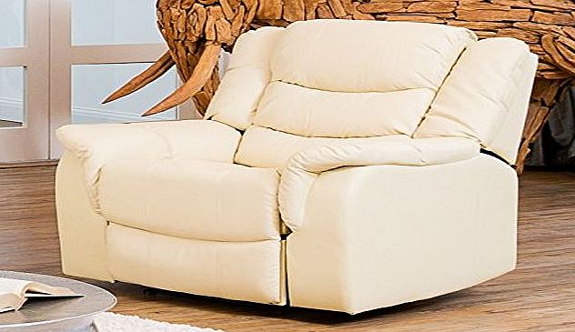 Sofa Collection Victoria Luxury Bonded Recliner 1-Seat Armchair Sofa Suite, Leather, Cream, 85 x 94 x 92 cm