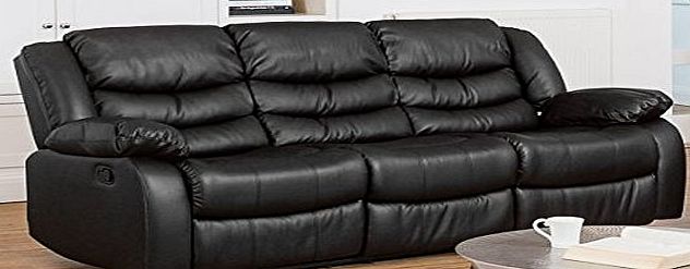 Sofa Collection Windermere Luxury Recliner 3-Seat Sofa Suite, Leather, Black, 94 x 214 x 97 cm