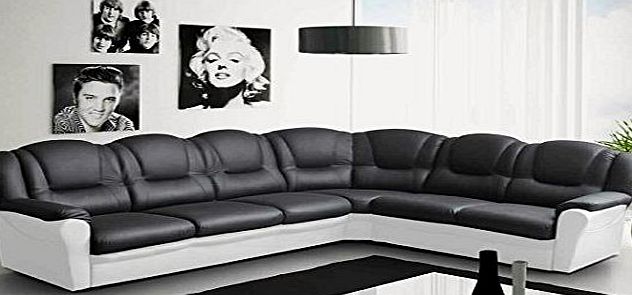 SOFAS AND MORE Texas Big Corner Sofa Suite - Black and White Faux Leather