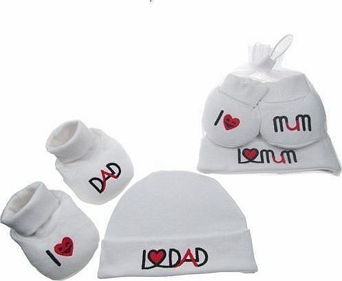 I love Mum & I love Dad 2 pce gift set by Soft Touch - Size Dad - New Born