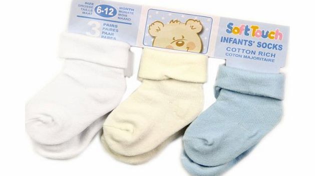 Soft Touch Quality cotton roll down baby socks by Soft Touch - boys - Size Blue/cream/white - 6-12 Months