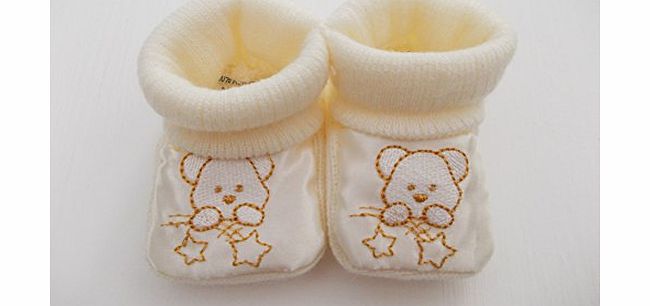 Soft Touch Unisex knitted little teddy baby bootees beige newborn to 3 months