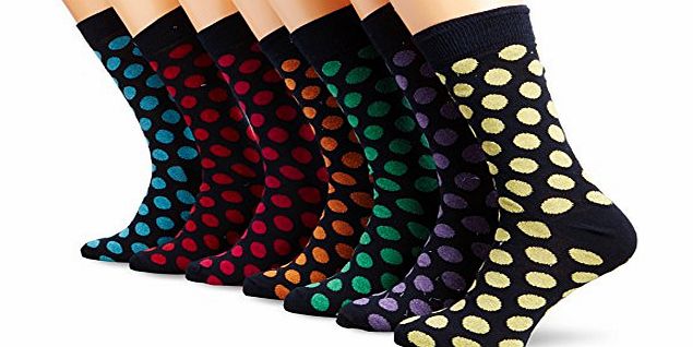 Soho Collection Mens 7PK Gifting Calf Socks, Multicoloured (Navy Spots), One Size
