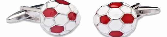 Rhodium Plated Cufflinks Featuring A Football In Red And White Red, White