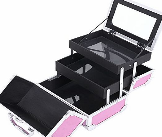 Songmics Aluminium Beauty Case Pink Cosmetic Case with mirror Makeup Box (24 x 19 x 17) JBC316P