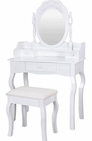 Christmas Gift Dressing Table with Stool, Drawer and Swivelling Mirror Chic Made-up Hair Nail Drawers Bedroom Table Jewelry Cabinet RDT001