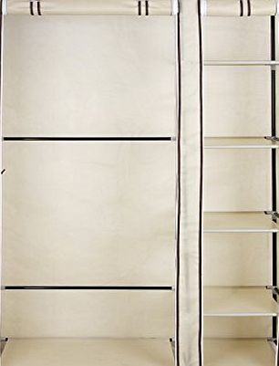 Songmics-Wardrobes Songmics Double Canvas Wardrobe Cupboard Clothes Hanging Rail Storage Shelves Beige 175 x 110 x 45cm LSF007M