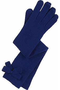 Bright blue long merino wool gloves.