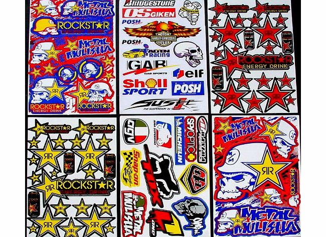 Sonic 6 sheets `` Motocross stickers `` a/ke sticker bomb Rockstar drink bmx bike Scooter Moped Decal Stickers