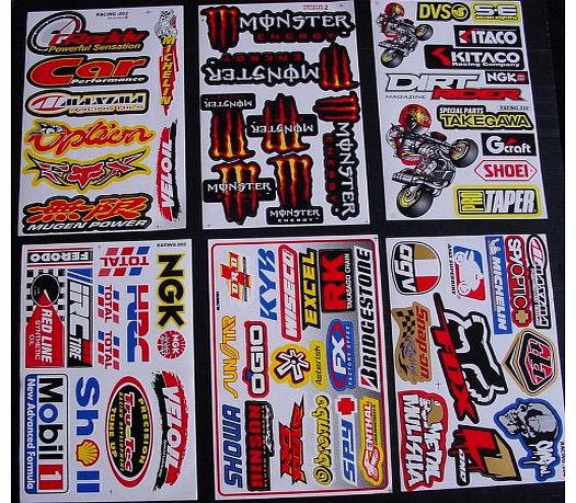 6 Sheets Motocross stickers BC Rockstar bmx bike Scooter Moped army Decal MX Promo Stickers
