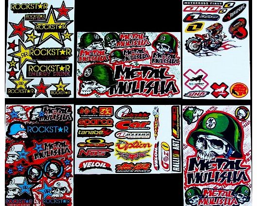 6 Sheets Motocross stickers KC Rockstar bmx bike Scooter Moped army Decal MX Promo Stickers