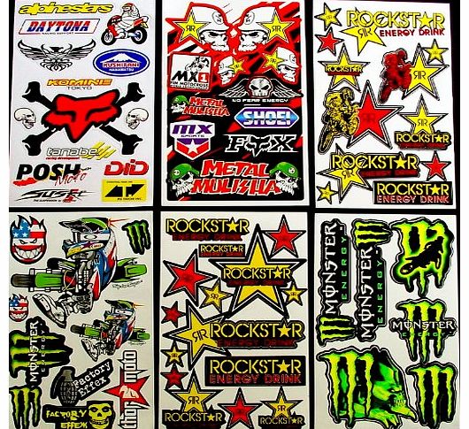 6 Sheets Motocross stickers N7 Rockstar bmx bike Scooter Moped army Decal MX Promo Stickers
