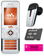 W580i Walkman + 2GB Memory Card + Free Bluetooth Headset T-Mobile Pay as you Go Talk and Text