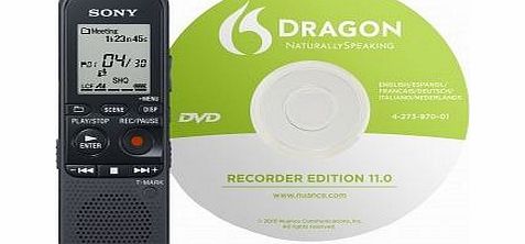 Sony ICD-PX312D - Digital Voice Recorder 2GB MP3 Black with Dragon Naturally Speaking Software