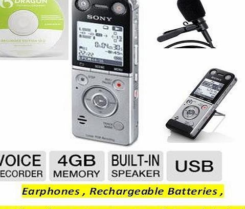 ICD-SX733D / ICDSX733D Professional 4GB Voice Recorder with External High Gain CYC Microphone / Dragon Software / Built in 3 Directional Zoom Stereo Microphone / Linear PCM (CD Quality) Recording