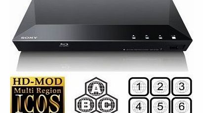 Sony NEW SONY BDP-S1100 Multizone All Region Code Free DVD Blu ray Player - 1 USB, 1 HDMI, 1 COAX, 1 ETHERNET   6 Feet HDMI Cable Included. Small Size (W x D x H) 290 x 193 x 42 mm. 100~240V 50/60Hz Intl V