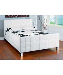 Double White Faux Leather Bed with Memory Mattress