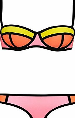 SOTW 2015 Colour Block Wet Suit Colorful Neoprene Push Up Bikini Swimsuit Bathing Suit, Pink, M