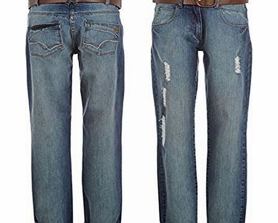 Soul Cal SoulCal Womens Belted Boyfriend Jeans Ladies Low Rise Cotton Pants Denims Mid Wash 16 R