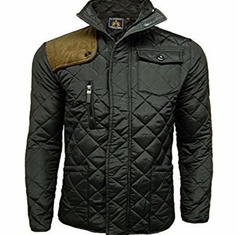 Mens Soul Star Classic Padded Diamond Quilted Cord Patches Winter Hunter Jacket Multi Pockets Vintage Fashion MJ Cord Black XL