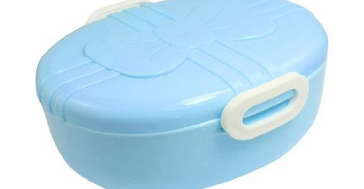 Bow Tie Pattern Baby Blue Plastic Lunch Box Food Storage Container w Spoon