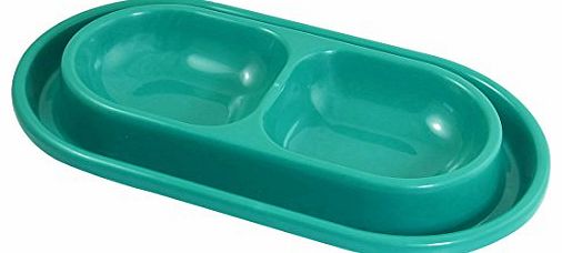 Sourcingmap Green Double Sections Puppies Food Water Bowl Dish for Dog Pet