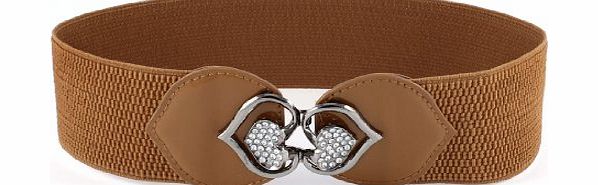 Sourcingmap Ladies Rhinestones Decor Dual Hearts Interlocking Buckle Cinch Waist Belt 6CM Wide