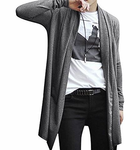 Sourcingmap Men Shawl Collar Open Front Asymmetric Hem Long Cardigan Gray M